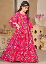 Georgette Rani Traditional Wear Printed Kids Gown